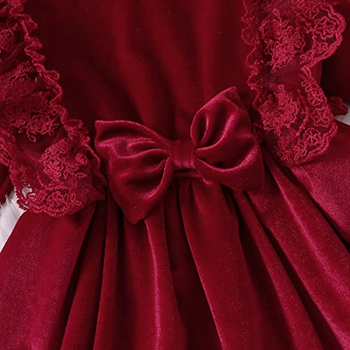 Baby Girls Velvet Lace Ruffle Dress for Kids Princess Vintage Evening Dresses with Headband Christmas Party Winter Outfit4