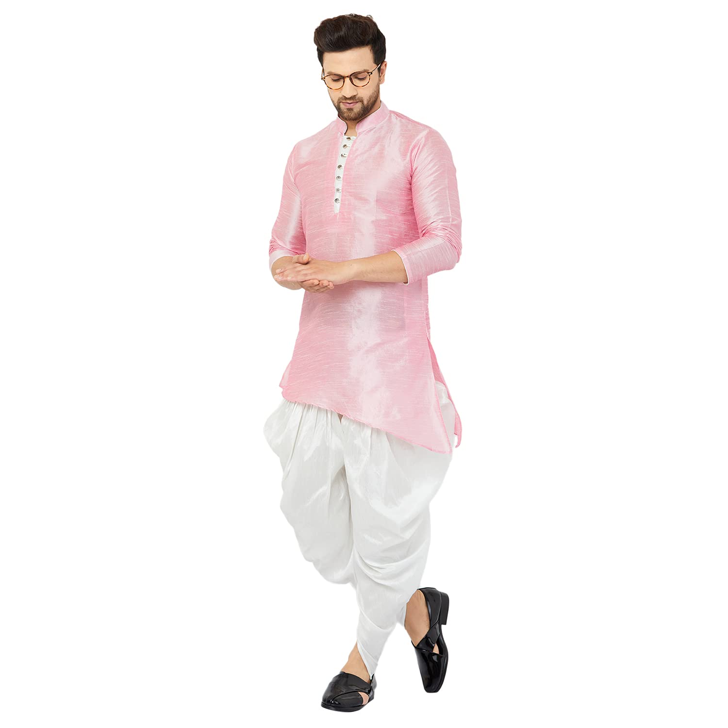 Dupion Silk Dhoti Kurta Pant Set For Men-image-10