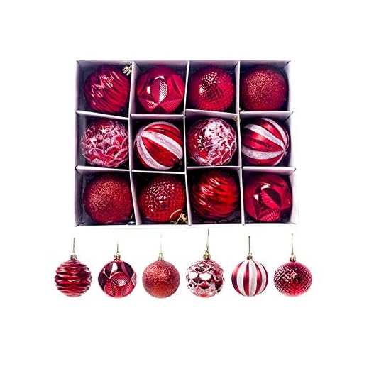 Bestgift 5,5 cm/2 tum delikat målning glittrande okrossbar julgran boll dekorativa hängande julgranskulor set röd 12 st i 1 låda
