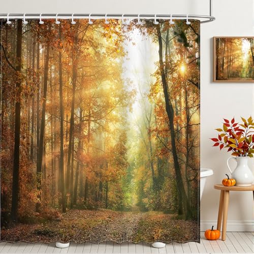 Avezano Autumn Forest Shower Curtain Fall Tree Leaves Woodland Nature Scenery Bathroom Shower Curtain Autumn Forest Scene Waterproof Bathtub Curtain Decor with 12 Hooks 72 X 72 Inch - Cosy Home Interiors Avezano Autumn Forest Shower Curtain Fall Tree Leaves Woodland Nature Scenery Bathroom Shower Curtain Autumn Forest Scene Waterproof Bathtub Curtain Decor with 12 Hooks 72 X 72 Inch - Image 2