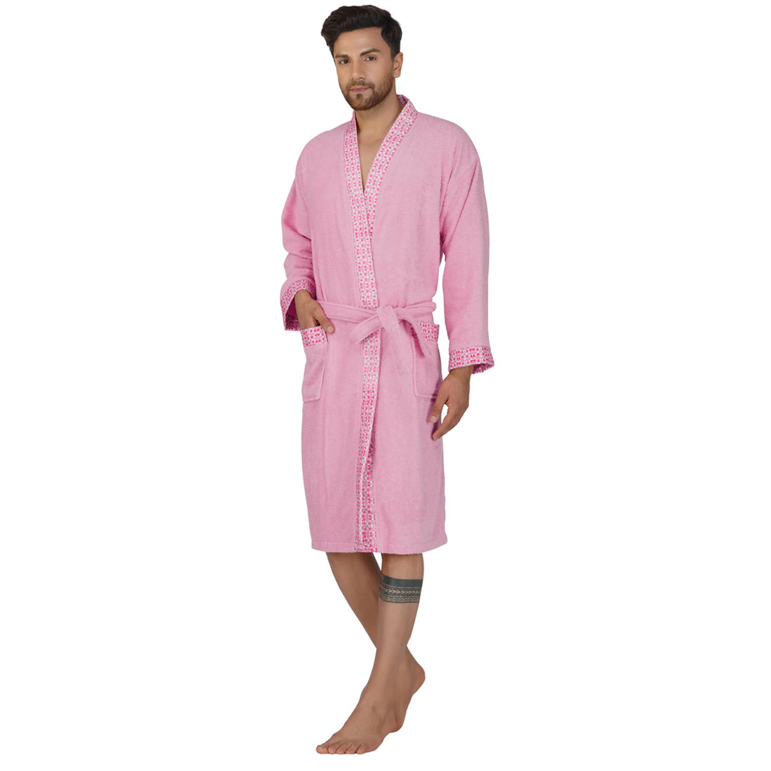 RANGOLI Sakura 100% Cotton Bathrobes For Men, 550 GSM, Ultra-soft, Lightweight & Highly Absorbent Luxurious Bath Gown/Bath Robe, Perfect For Gym, Spa, Hotel Robe-image-5