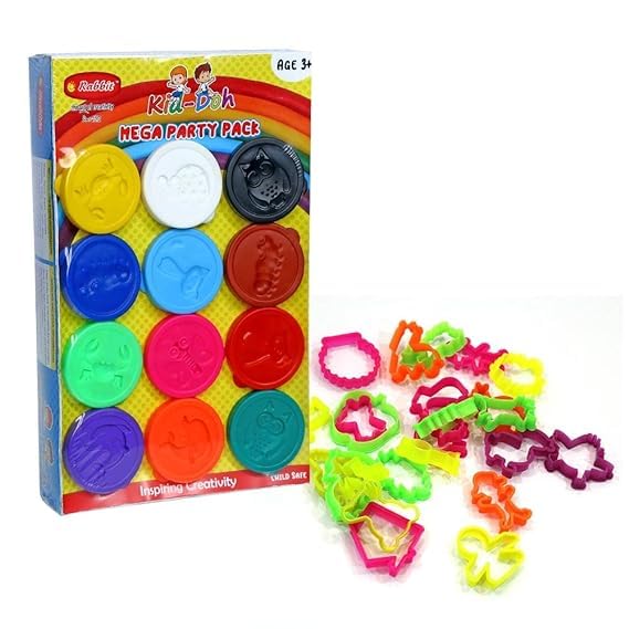 Rabbit Dough Mega Joy Pack 12 Colors for Kids + 24 Modelling Toy | Multicolor Creative Designs,12 Safe and Non-Toxic Dough | Age 3 and Up