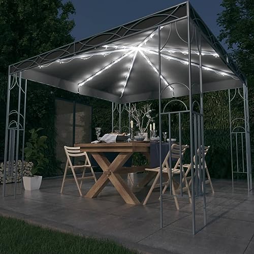 Cenador con Tira de Luces LED, Cinyiqo Cenadores para Jardin, Pergolas De Jardin, Carpas De Jardin, Carpas para Exteriores, Carpa Jardin Exterior, Gris Antracita 300x300 cm