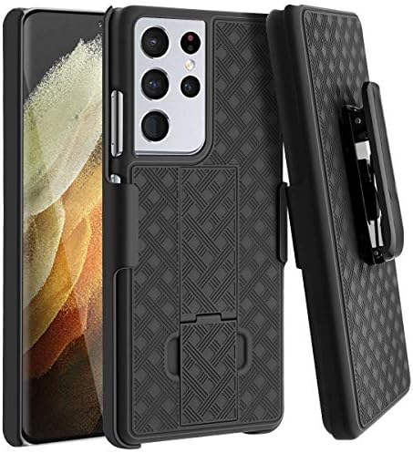 Fingic Galaxy S21 Ultra Case, Samsung Galaxy S21 Ultra Belt Clip Holster Case Slim Combo Shell with Kickstand Swivel Belt Clip Holster Rugged Protective Cover for Samsung Galaxy S21 Ultra 6.8"- Black