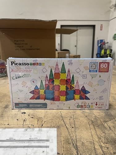 Image of PicassoTiles 60 pcs Mini Magnetic Tiles Magnet Toys Travel-Friendly On-The-Go Building Blocks for Kids Compact Lightweight Creative playset Preschool Montessori Early Learning STEM Kids Toy Ages 3+.