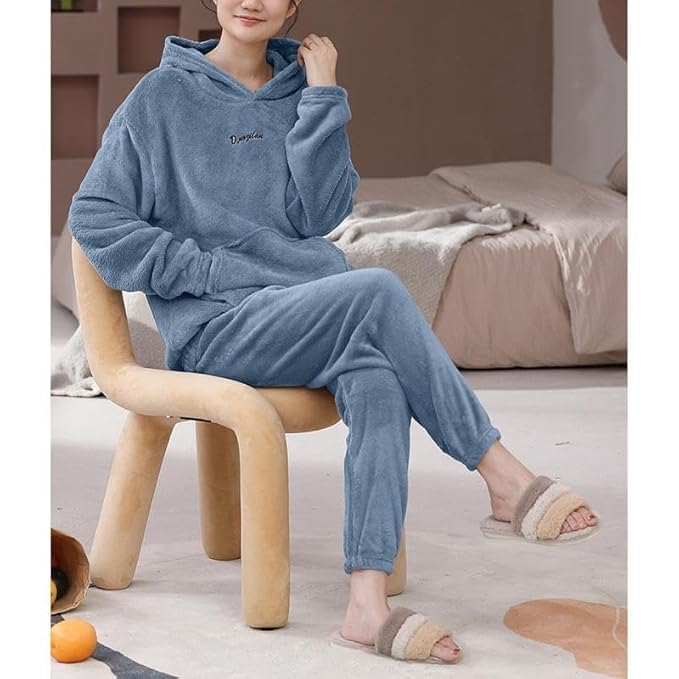Image of SHAPERX Pajamas Set for Women With Hoodies Soft Comfy Fleece Pjs Pullover Pants Loose Plush Sleepwear Fuzzy Hoodies Loungewear for Winter Pack of 1