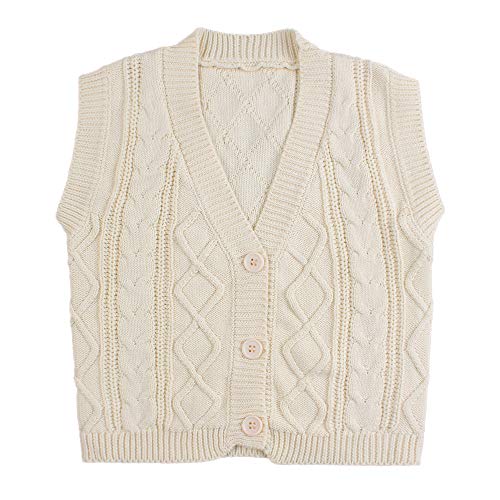 Baby Boys Girls Knit Sweater Vest Toddler Cotton V Neck Cardigan Waistcoat Button-Down (Beige,M)