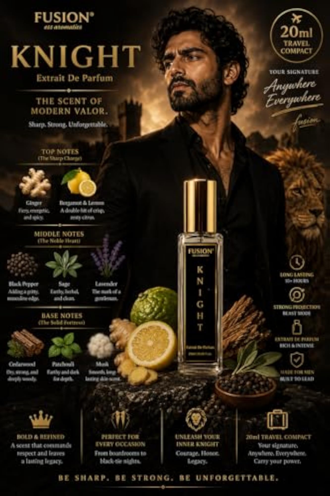 Men's Essence KNIGHT Extrait De Parfum 20ml, Travel-Friendly