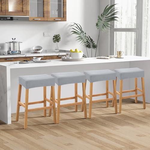 Image of YISUN Stool Covers Rectangle - 4 Pack Stretch Waterproof Saddle Seat Cover Counter Bar Stools Bar Chairs Covers Kitchen Island Chairs Cushion Protector (4, Light Gray)