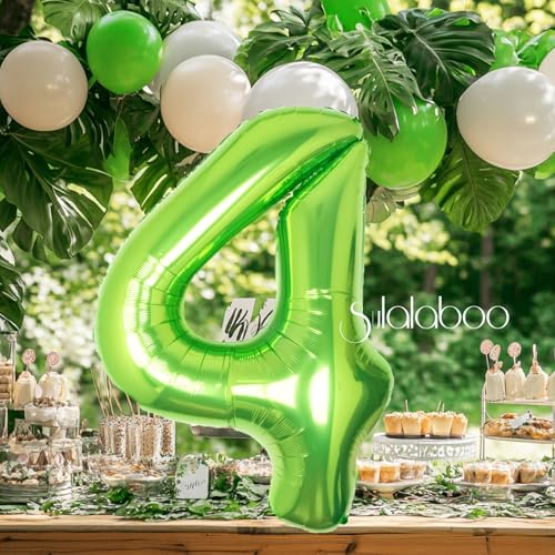 Image of 40 Inch Green Number 4 Balloon Lime Big Large Helium Number 0-9 | Giant Digital 4th Foil Mylar Party Balloon for Birthday Party Anniversary Graduation Decorations