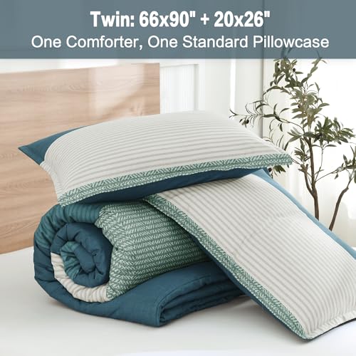 Litanika Comforter Set Twin/Twin XL Dark Teal - 2 Pieces Lightweight Colorblock Stripe Fluffy Bedding Comforter Sets, All Season Bed Set