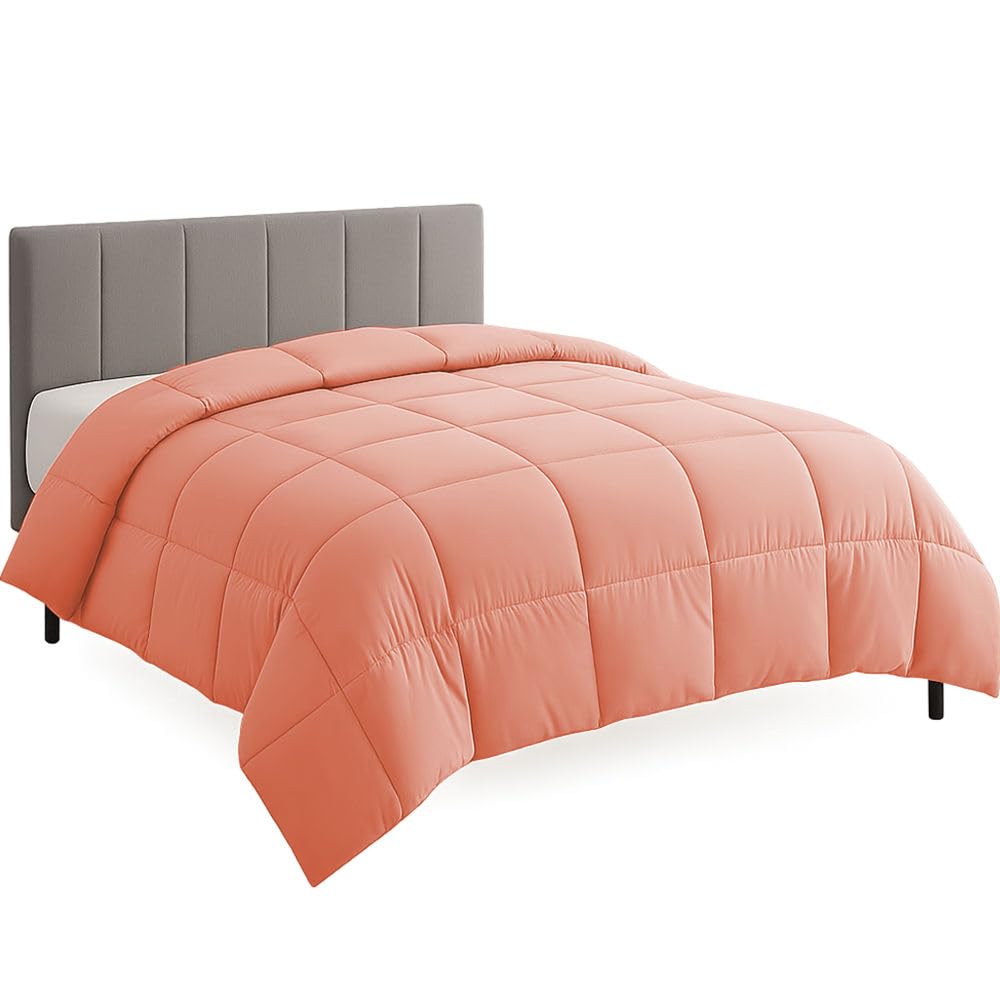 Grand King Size Comforter Set - All Season Down Alternative Bedding Comforter Set - Quilted Duvet Insert with Corner Tabs - Box Stitched Blanket - Breathable, Soft - Peach