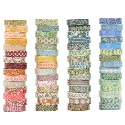 YUBX 60 Rolls Washi Tape Set 10mm Wide Geometric Elegance Skinny Decorative Masking Tapes for Arts DIY Crafts Journals Planners Scrapbook Wrapping (Bygone Days)