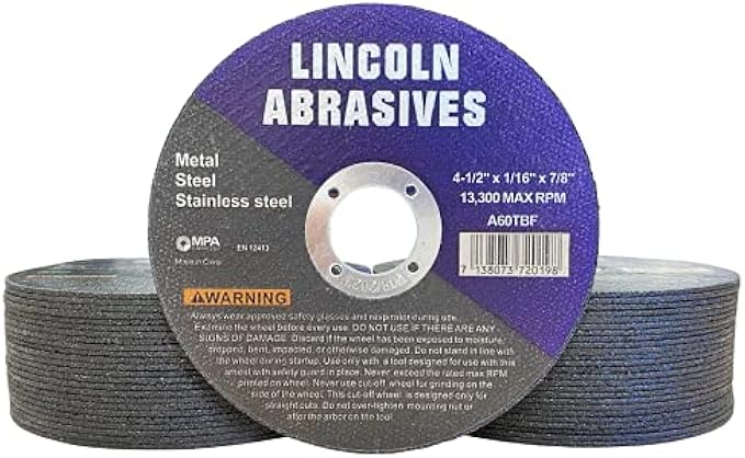 50 Pack 4-1/2" Cut-Off Wheels Lincoln Abrasives 1/16" Metal & Stainless Steel