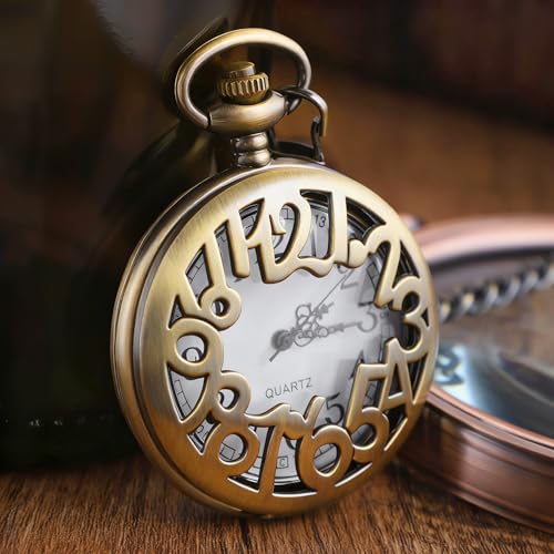 Montre de poche à quartz pour homme rétro bronze avec cadran blanc classique