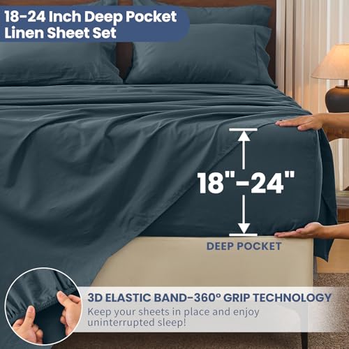 Image of Bedlifes 100% French Linen Queen Bedding Set - 18-24 inch Extra Deep, 4-Piece | Soft & Durable, Breathable & Cooling, Flax Linen Sheet, OEKO-TEX Certified, Moisture Wicking, Easy Care, Machine Washable