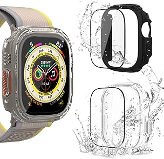 [2-Pack]SPGUARD Hard PC Case and Tempered Glass Screen Protector Compatible for Apple Watch Ultra 49mm Protector Case,Bumper Case Protective Waterproof Cover Frame Shell for iWatch Ultra 49mm Case