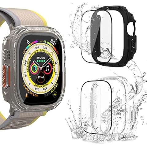[2-Pack]SPGUARD Hard PC Case and Tempered Glass Screen Protector Compatible for Apple Watch Ultra 49mm Protector Case,Bumper Case Protective Waterproof Cover Frame Shell for iWatch Ultra 49mm Case Cover