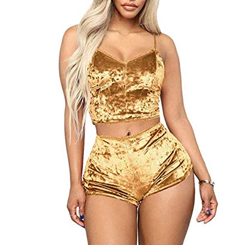 Image of RUEWEY Women Sexy Strappy Babydoll Lingerie Satin Pajama Set Camisole with Shorts 2 Piece Sleepwear