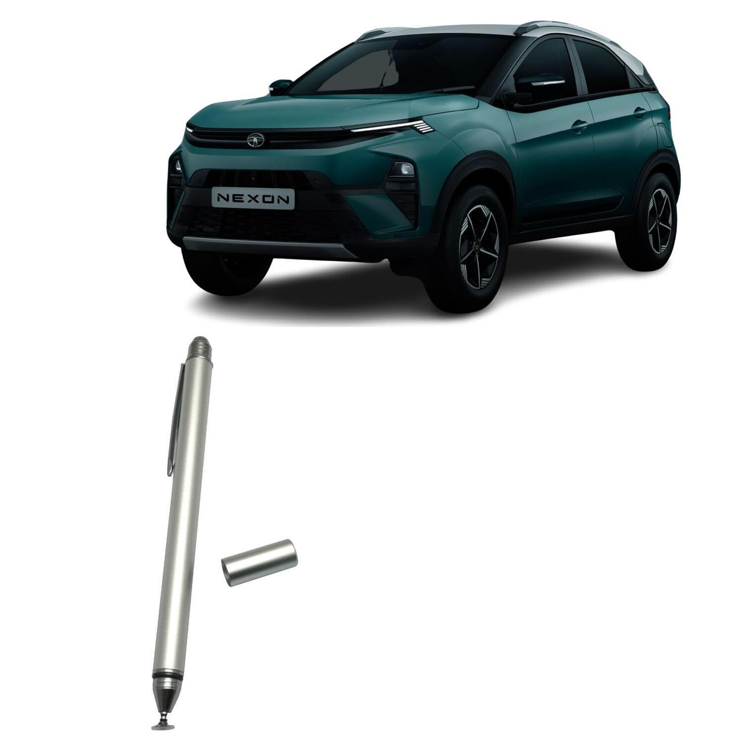 BoxWave Stylus Pen Compatible with Tata 2023 Nexon Display (10.25 in) - DualTip Capacitive Stylus, Fiber Tip Disc Tip Capacitive Stylus Pen - Metallic Silver