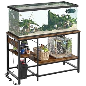 Bestier 55 Gallon Fish Tank Stand with Power Outlet, 49×13 Metal Aquarium Stand, 6-Leg Long Reptile Tank Stand with 3-Tier Adjustable Storage Shelves, 700LBS Capacity