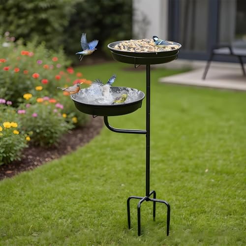 Bebederos para pájaros, alimentador metálico con estaca de suelo para exterior 3