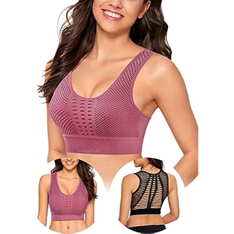 4HOW 2Pack Racerback Sports Bra for Women High Support Padded Wireless Workout Bra Yoga Running Athletic Bra for Large Bust, Black +Fuchsia, XXL Cover