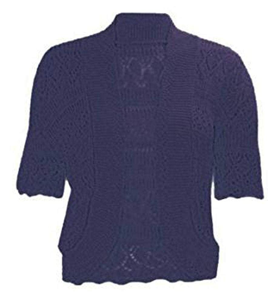 Fairy Trendz Women's Navy Short Sleeve Crochet Knitted Bolero Shrug Girls Open Front Knitted Cardigan Top