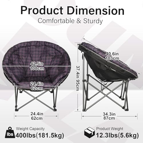 Silla de Camping Plegable XXL Redonda LANMOUNTAIN, Acolchada, Resistente hasta 400 lbs, para Exterior, Color Morado miniatura 3