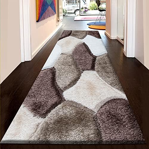 Modern Shaggy Rugs Living Room Large Small Area Rugs for Bedroom Carpet - Luxurious Soft Touch Thick Dense Pile Kitchen Rug Runner Indoor Non Slip Mat - Black Grey Silver-Nova , 60 x 110 cm