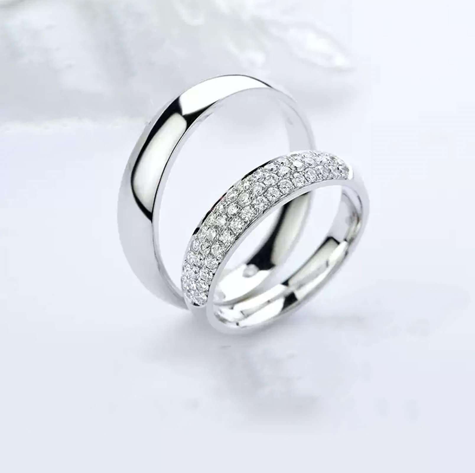 Para obrączek ślubnych, białe złoto 375/585/750, proste okrągłe z diamentem 0,35 karata, pierścionek zaręczynowy dla mężczyzn i kobiet, srebrny