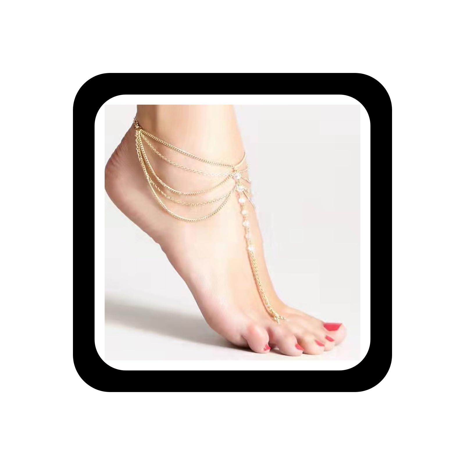 Zeshimb Gold Chain Ankle Bracelet Dainty Cuban Link Chain Multilayer Anklet Crystal Beads Foot Jewelry for Women