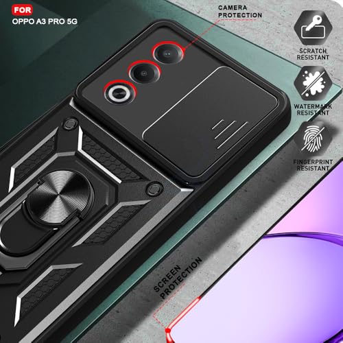 Image of AESTMO Polycarbonate Tough Armor Oppo A3 Pro 5G Bumper Back Case Cover|Ring Holder & Sliding Camera Shield Cover|360 Degree Protection Back Case Cover for Oppo A3 Pro 5G (Black)