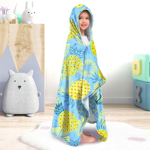 Image of Fruits Girls Beach Towel with Hoodie for Kids Toddlers Age 4-8, Pink Yellow Bath Towels Shower Wrap for Girls, Hooded Poncho Beach Blanket for Pool Swimming Cute Wearable Bath Towel for Child