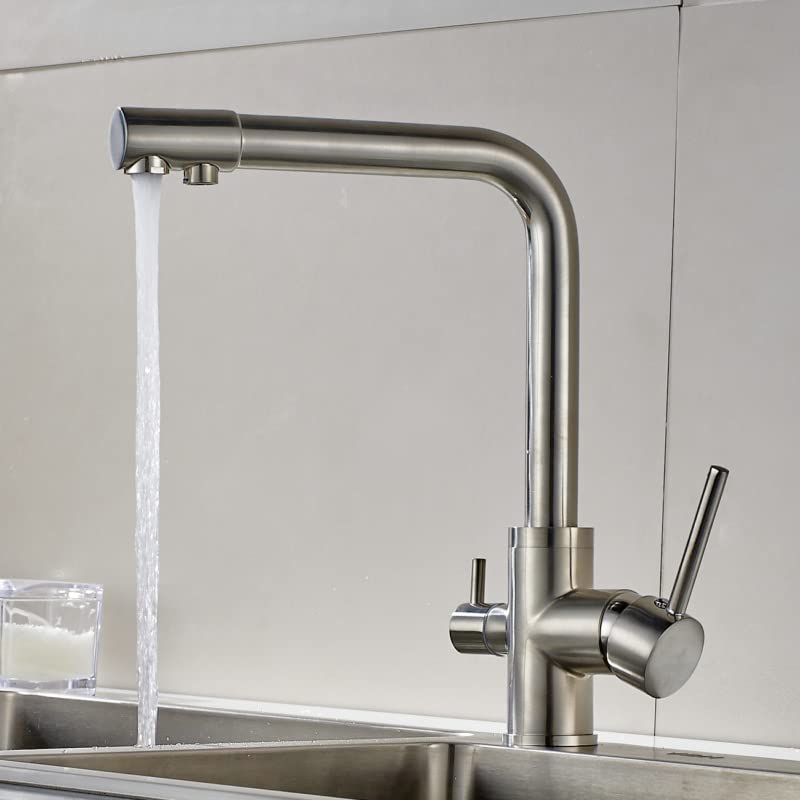 Robinet de cuisine avec filtre intégré mitigeur évier en nickel brossé orientable à 360°