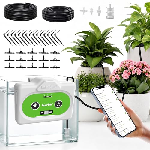 RAINPOINT WiFi Automatic Plant Waterer Indoor, Smart APP Control Drip Irrigation System for Houseplants, Anti-Siphon Vacation Watering Device with 2400mAh Rechargeable Battery (Up to 15 Pots)