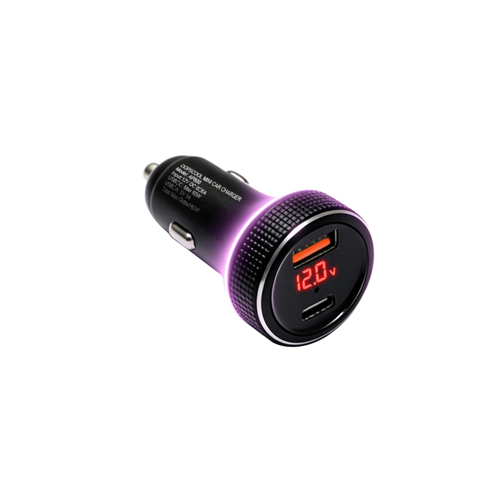 Mini chargeur de voiture 65 W USB C PD QC 3.0 charge rapide orange port USB 10 couleurs LED pour iPhone Samsung Jeep Wrangler 4Runner Ford Subaru Nissan Lexus Volvo Truck