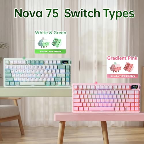 Image of LeobogxAula Nova75 Wireless Mechanical Pink Keyboard,Gaming Keyboard | Tri-mode Bluetooth /2.4GHz /USB-C,RGB Backlit,FR4 Plate,Hot Swappable Pre-lubed Switches,Programmable PBT Keycaps,8000mAh