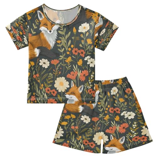 senya Short Sleeve Pajamas Sets Summer Cotton Sleepwear Fox Sit in Flowers