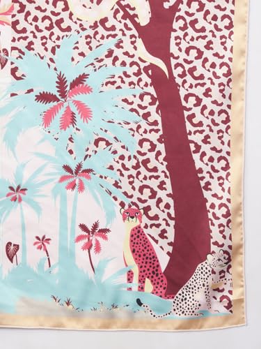Image of Ravaiyaa - Attitude is everything Women Silk Digital Print Large Square Scarf Breathable Lightweight Neckerchief Printed Headscarf 40 inch x 40 inch Inch