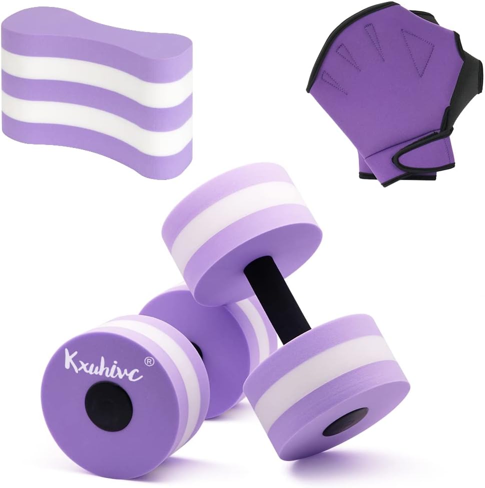 Aquatic Fitness Set, Water Dumbbells, Pull Buoy Leg Float EVA 5-Layer, Water Aerobics Workouts, 2PCS Foam Barbells Pool Resistance Gloves Swimming Beginners Sports Exercise