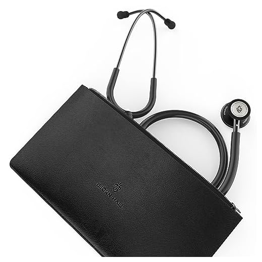 BJÖRN HALL Scandinavian Classic Matte Black Stethoscope | Lightweight 5.1oz All Black Stethoscope - Stainless Steel Dual Head Turnable Chestpiece, Spare Kit, S M L Soft Eartips, Black Tube 29in | MBB