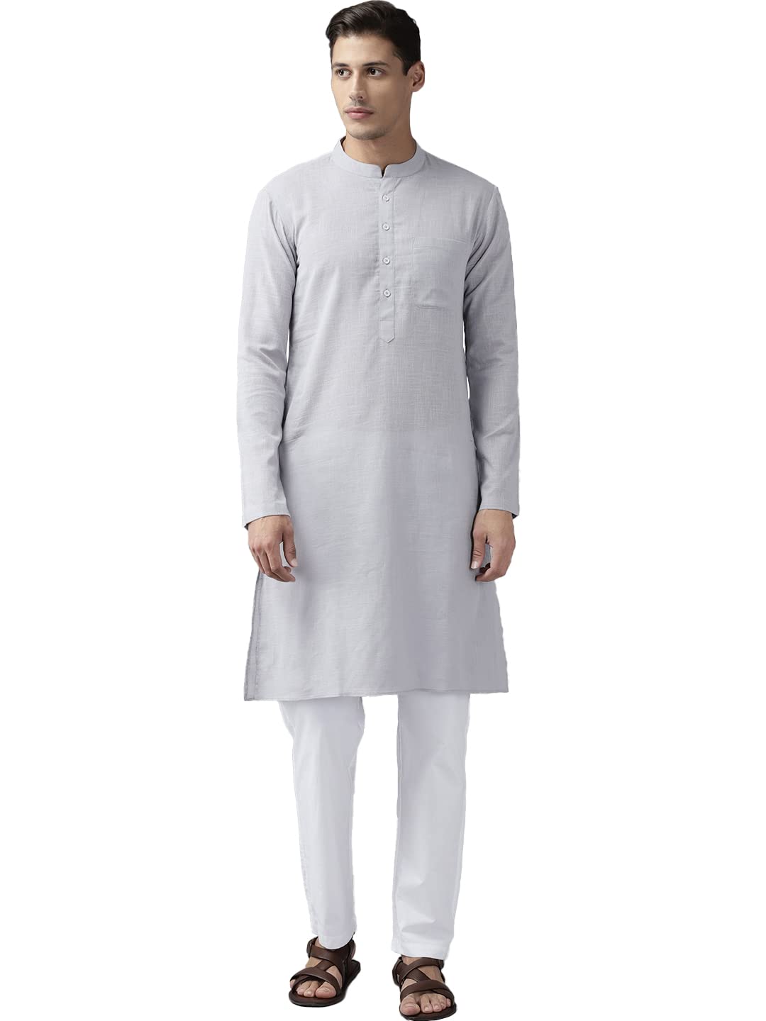 See Designs Men's Grey Cotton Straight Kurta With Slub Effect - Sdkt1011Xxl (Xxl)