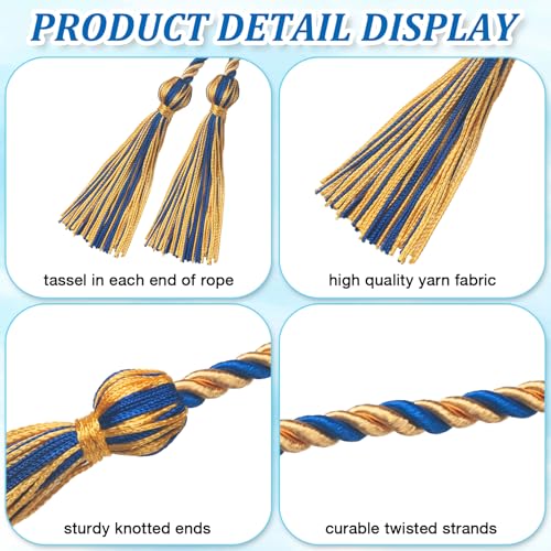 Image of ONUPGO Royal Blue Gold Graduation Cord, Graduation Honor Cords Rayon Braided Tassel Cord for 2026, 68 inch Polyester Yarn Long Robe Honor Rope for Graduation Students, Bachelor Gown
