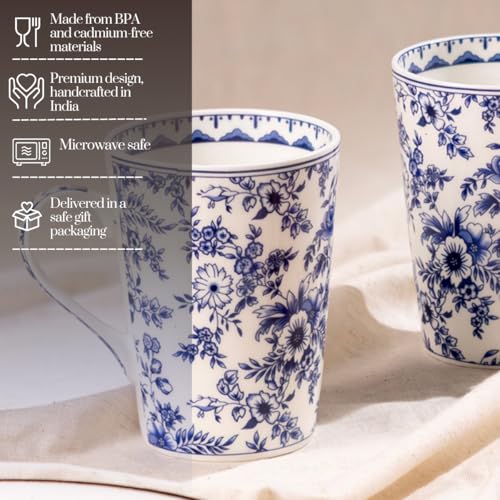 Image of GOLDEN QUEEN'S Mugs Set of 2 for Coffee, Tea, Milk - Ideal for Your Daily Beverage Ritual, Hosting & Casual Gatherings - Indigo Garden