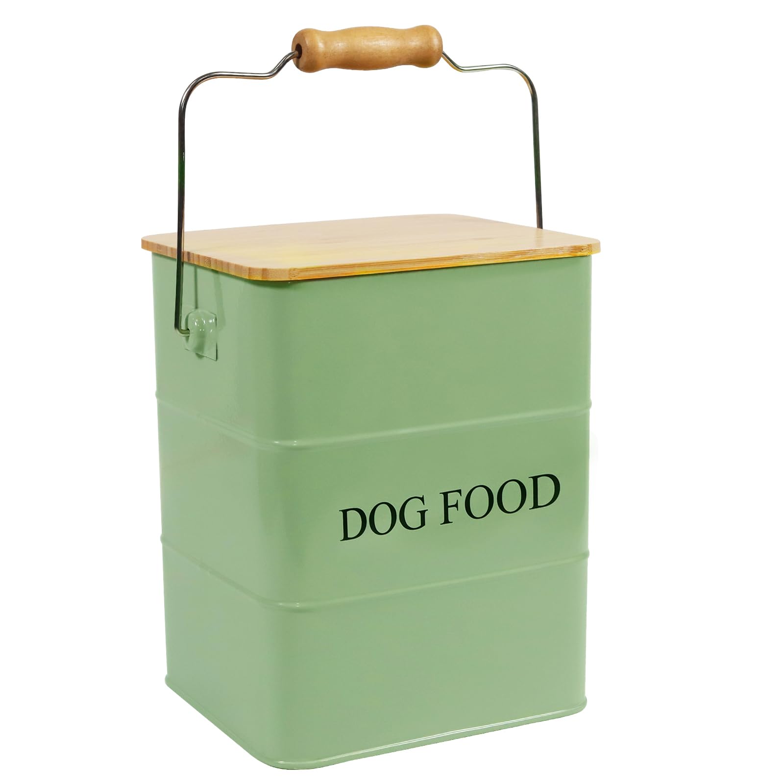 Morezi Dog Treat and Food Storage tin with Wooden lid and Scoop Included - White Powder - Carbon Steel - Dog Food bin - pet Food Container Storage