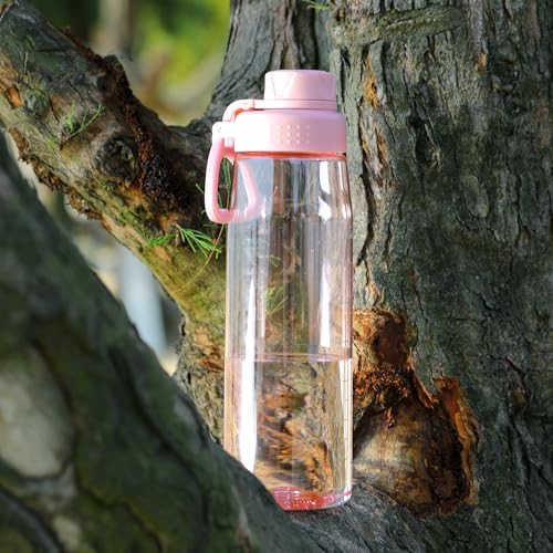 Image of 32oz Clear Water Bottle - BPA-Free Tritan Plastic, Fast Flow Spout Lid, Wide Mouth & Leakproof Design Hiking Water Bottle Suitable for Travel, Outdoors, Gym, Travel, Home, School（Pink）
