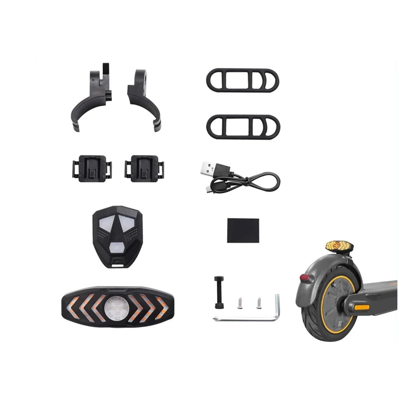 Fanale Posteriore Lampeggiante con clacson, Luce for Scooter Elettrico, Ricaricabile Tramite USB, Compatibile con Ninebot Max G30, indicatori di direzione Posteriori, Telecomando(Black)