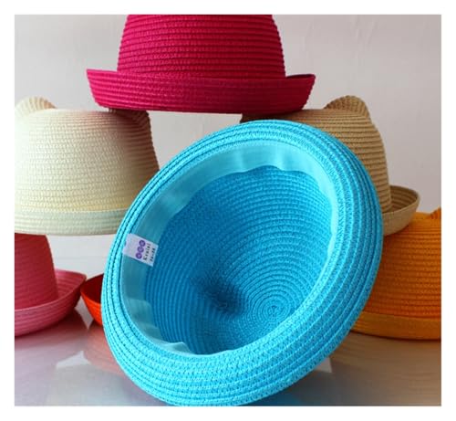 New Handmade Straw Hat 7-Color Travel Cat Ear Straw Hat2