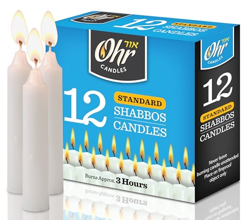 OHR CANDLES Shabbos Candles - 3 Hour Burn Time - 12 Pack